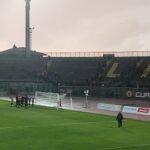 Lo stadio Armando Picchi sotto il diluvio durante Livorno - San Miniato Basso